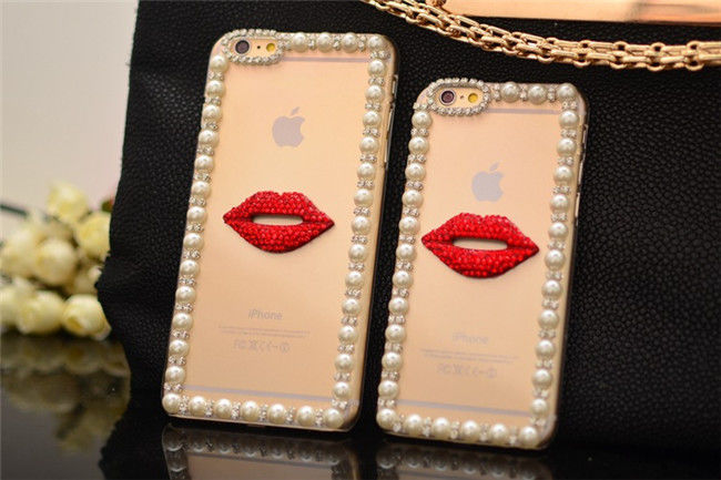 (Diamond DIY Cute Red Lip) Iphone6 ​​4,7 5S inci Mobile Phone Case Pouch